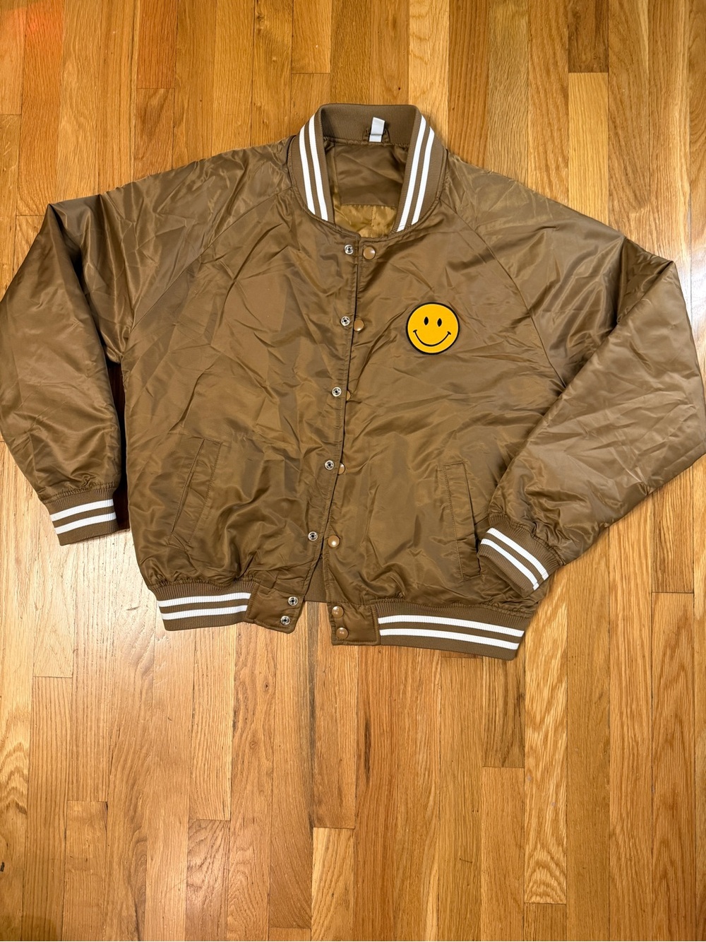 Weiv Gold Smiley Face Bomber Jacket